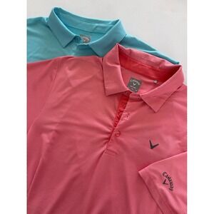 Lot of 2 Callaway Golf Polo Shirts Mens XLT Opti-Dri Red Check Teal Striped Tall